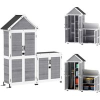 Outsunny – Abri de jardin en bois avec armoire de rangement – Toit en asphalte étanche – Étagères modulables – Portes verrouillables – Gris clair