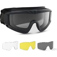 Lunettes de protection militaires tactiques avec 3 verres interchangeables Protection UV400 Lunettes de tir anti-buée Lunettes de plein air Sport Chasse Cyclisme Paintball noir