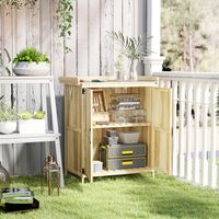 Abri de jardin, abri à outils extérieur, avec plan de travail, bois et inox, double porte, bois naturel