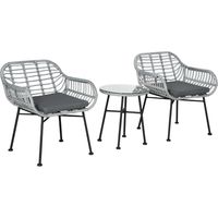 Set mobili da giardino rotin PE 3 pezzi, salotto esterno 2 sedie tavolino ripiano vetro grigio