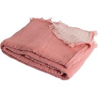 SACASA - Couverture plaid 100% coton rose saumon avec franges 180x220cm BITALD