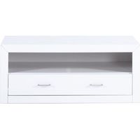 Mesa para televisión, pino macizo y Mdf, Moblit, serie Kalpe lacado , medidas: (50x120x50) cm ( altoxanchoxfondo), color blanco.