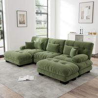 Luxuriöses Modulares Ecksofa - Übergroßes U-förmiges Cloud Couch für Wohnzimmer, Tiefensitz Verwandelbares Schlafsofa mit Ottoman, Chenille Grünes