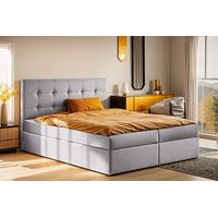 Boxspringbett mit matratze und bettkasten, Schlafbett LUDANO stoff Soro 120x200 cm Grau