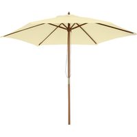Sombrilla Parasol de Madera Ø250x230cm para Exterior con 6 Varillas Sistema de Polea Color Crema
