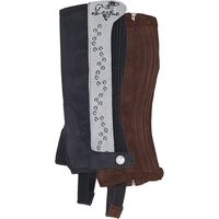 Gambali da equitazione bambino in morbido materiale scamosciato modello Amara con zip e fascia elastica a contrasto: 8 anni, nero con fascia grigio chiaro (10)