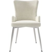 Chaises de salle à manger en velours (Lot de 4) — Chaises d'appoint luxueuses pour salon et chambre, dotées de quatre pieds de support en métal argenté — Beige