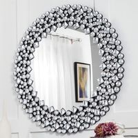 Miroir décoratif rond 86,4 x 86,4 cm – Miroir biseauté de sécurité en MDF – Strass scintillants pour décoration intérieure