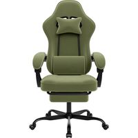 Fauteuil gamer vert – Accoudoirs – Dossier inclinable – Coussin lombaire – Repos pieds – PC gamer
