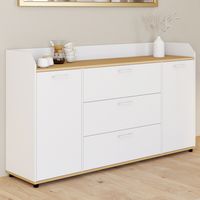 Aparador de 4 puertas JABA de 140 cm con canto blanco y tapa de madera imitación haya