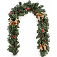 Guirlande de Noël de 1,8 m avec pommes de pin, nœud papillon et baies rouges Guirlandes de Noël Guirlande de verdure Décorations en rotin pour la maison, les vacances, les fêtes de mariage, les escali