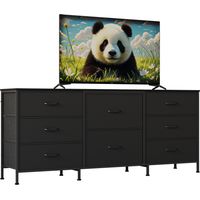 8-Drawer Fabric Dresser with Metal Frame & Wood Top, TV Stand Storage for Bedroom/Living Room, Black