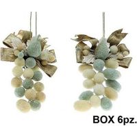 6 decorazioni grappoli natalizi decorati - colore crema/verde/oro - addobbo natale