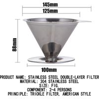 Verser sur le Filtre à café, en Acier Inoxydable Verser sur le café Dripper Entonnoir Brew Drip Tea Metal Mesh Basket Toon de Cuisine Réutilisable