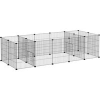 Pawhut – Parc enclos modulable pour petits animaux – 18 panneaux en fil d'acier – Dimensions 175L x 70l x 45H cm – 2 portes – Noir
