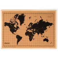 Weltkarte Kork mit Holzrahmen Schwarz und Braun 70×50 cm milimetrado