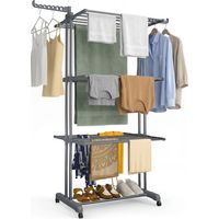 Vounot – Étendoir à linge pliable 126x63x170cm – Séchoir 4 niveaux avec 2 ailes rotatives – Charge max 30kg – Roulettes pour déplacement facile