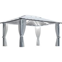 Tonnelle avec rideau et lumières LED 4x3 m Crème Aluminium