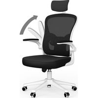Rattantree - Chaise de bureau ergonomique - avec accoudoirs rabattables à 90° - Hauteur réglable 45-55 cm - Inclinaison 90-120° - Avec appui-tête 2D - Assise large 51 cm - charge 150KG - Noir et blanc