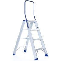 ASC Eurostairs Stufenstehleiter zweiseitig eloxiert mit Bügel 4 Stufen