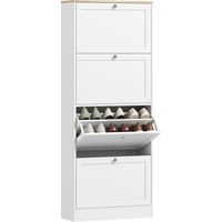 Armário de sapatos branco para 24 pares com 4 gavetas retráteis e prateleiras ajustáveis,dimensões 60x23,5x151cm