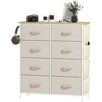 Schlafzimmer-Kommode mit 8 Stoffschubladen, Stahlstreben, oberfläche, 4 Aufbewahrungstaschen, 2 Haken, Beige