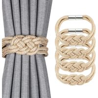 Set mit 4 magnetischen Vorhang-Raffhaltern im nordischen Stil, dekorative Raffhalter aus gewebtem Seil für Fenstervorhänge zu Hause und im Büro (Beige)