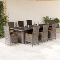 Ensemble à manger de jardin 9 pcs-Salon de jardin coussins gris résine tressée 544946