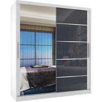 BELINI Grande Armoire 2 Portes Coulissantes VERONA MGB 133 cm - Miroir Intégré & 2 Tiroirs - Chambre Adulte - Blanc / Gris Brillant