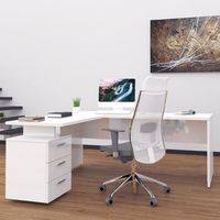 Bureau d'angle moderne 180x160 cm – Commode 3 tiroirs – Bois mélaminé certifié FSC – Design Made in Italy – Style contemporain