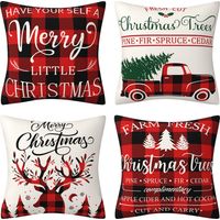 4er-Set dekorative Kissenbezüge, Weihnachtsbaum, Schneeflocke, Rentiermuster, Heimdekoration, Leinen-Kissenbezug, Weihnachten, Feiertage, Bauernhaus, Zuhause, Schlafzimmer