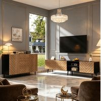 Ensemble meuble TV 180x33,5x45 cm et buffet 120x40x76 cm avec rangement, panneau de particules décor bois naturel