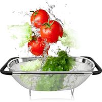 Extendable Stainless Steel Colander, 33 x 24 x 11 cm Multi-Function Kitchen Sink Strainer Pasta with Extendable Rubber Handles for Straining, Draining and Washing Fruits and Vegetables