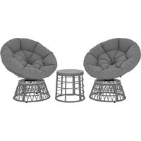 Conjunto de jardim 3 peças com 2 cadeiras Papasan giratórias e mesa baixa redonda em resina sintética