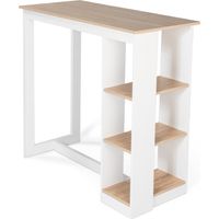 Idmarket – Table de bar ajourée 2 à 4 personnes – Bois blanc et plateau imitation hêtre – 3 étagères de rangement – Dimensions 110x50x103 cm