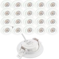 Arum Lighting – Lot de 20 spots encastrables LED 7W équivalent 75W – Blanc neutre 4000K – Orientables 60° – Installation plafond – Finition polyéthylène