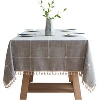 Nappe Rectangulaire Coton Lin Gris 140x240 cmTablecloth Rectangle Table Cloth Cover Decoration pour Maison Table de Cuisine