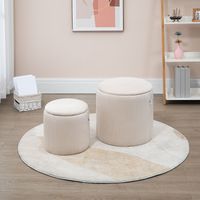 Lot de 2 poufs tabourets repose-pieds coffre de rangement, tissu aspect velours côtelé, Ø40cm & Ø30cm, crème