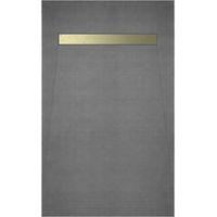 receveur de douche à carreler 120x80cm à ecoulement linéaire - grille finition or brossé et bonde