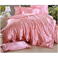 (Rose pâle)Parure de Lit 4 Pièce Housse de Couette en Soie 220 x240cm Drap de Lit 230x240cm avec 2 Taies d'Oreiller 48x74cm Luxe Pâle-Pink