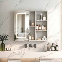 Armario blanco con espejo – Iluminación tricolor – Desempañador – Estantes interiores ajustables – Diseño abierto