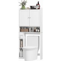 Meuble WC dessus toilette 2 portes 3 compartiments porte-papier 80x19.5x170cm blanc