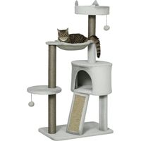 Pawhut krabpaal inclusief kattenmand, kattenbed, kattenhangmat en speelgoed, 60 cm x 40 cm x 113 cm, lichtgrijs