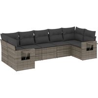 Salon de jardin avec coussins 7 pcs Mobilier de jardin gris résine tressée