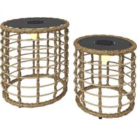 Solar Stehlampe 2er Set Rattan Solarlampen mit Lichtsensor LED Solarleuchte im Boho-Stil IP44