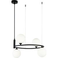 Lampada a sospensione Maytoni Ring nera 4 luci, sfere bianche