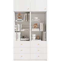 CAIziVitrine, meuble haut, meuble de rangement, bibliothèque, avec espace de rangement ouvert, avec tiroirs, étagères en verre réglables en hauteur, blanc, lot de 2, 100×40×180 cm