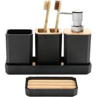 FEILANDUO Ensemble d'accessoires de salle de bain 5 pièces,Ensemble cadeau d'accessoires de salle de bain, distributeur de savon, porte-savon, bohème, décoration de salle de bain moderne (Noir)