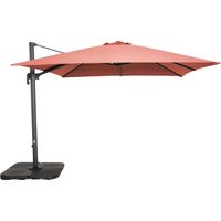 Parasol déporté rotatif 3x3m et 4 dalles à remplir alu terracotta