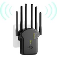 BUNTHAUS Répéteur WiFi, Amplificateur WiFi, Repeteur WiFi Puissant 1200Mbps Double Bande 5GHz & 2.4GHz, WiFi Booster, WiFi Extender avec 6 Antennes, LAN/WAN Ports, Mode Répéteur/Routeur/AP